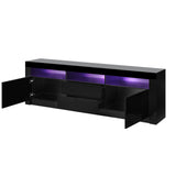 Oikiture TV Stand Cabinet Entertainment Unit RGB LED Gloss Black 180CM - Front View