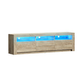 Oikiture TV Cabinet Entertainment Unit Stand RGB LED Oak 180cm - Low Angle