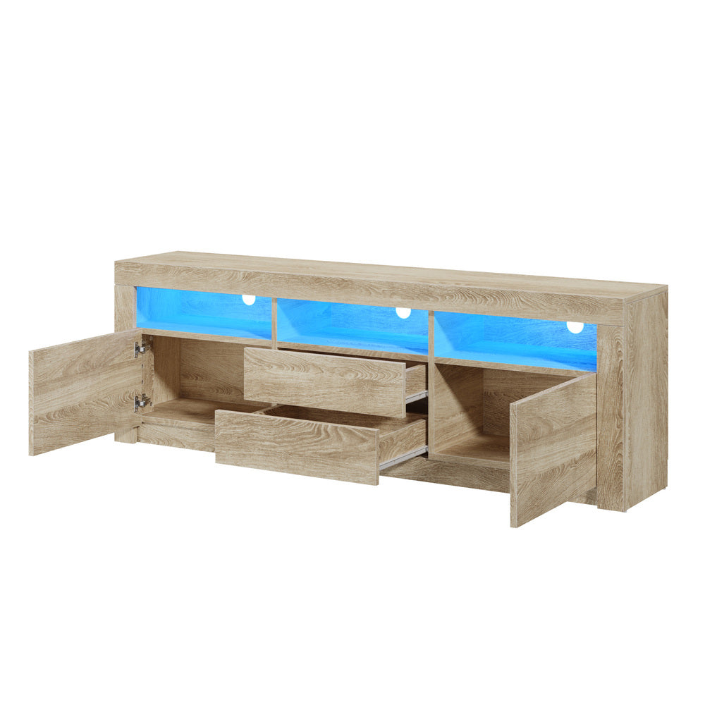 Oikiture TV Cabinet Entertainment Unit Stand RGB LED Oak 180cm