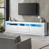 Oikiture Entertainment Unit TV Stand Cabinet RGB LED Gloss White 180CM - Front View