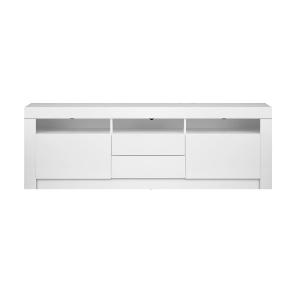Oikiture Entertainment Unit TV Stand Cabinet RGB LED Gloss White 180CM