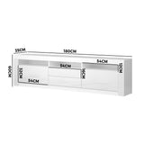 Oikiture Entertainment Unit TV Stand Cabinet RGB LED Gloss White 180CM - Close-Up Angle