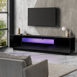 Oikiture Entertainment Unit TV Stand Cabinet Gloss RGB LED Black 180CM