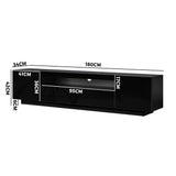 Oikiture Entertainment Unit TV Stand Cabinet Gloss RGB LED Black 180CM - Side View