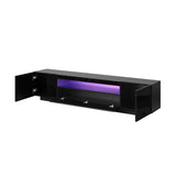 Oikiture Entertainment Unit TV Stand Cabinet Gloss RGB LED Black 180CM - Close-Up Angle