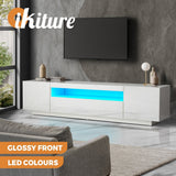 Oikiture TV Stand Cabinet Entertainment Unit Gloss RGB LED White 180CM