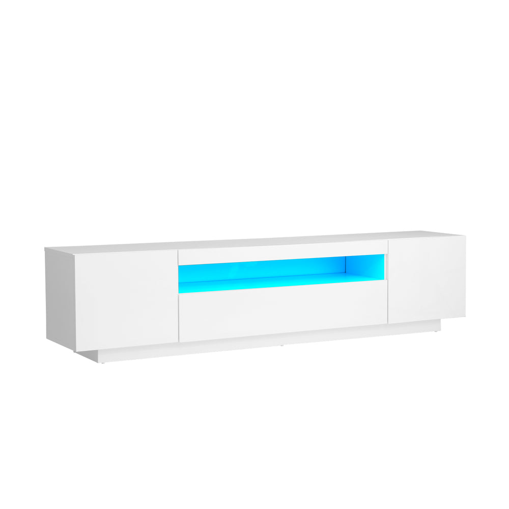 Oikiture TV Stand Cabinet Entertainment Unit Gloss RGB LED White 180CM