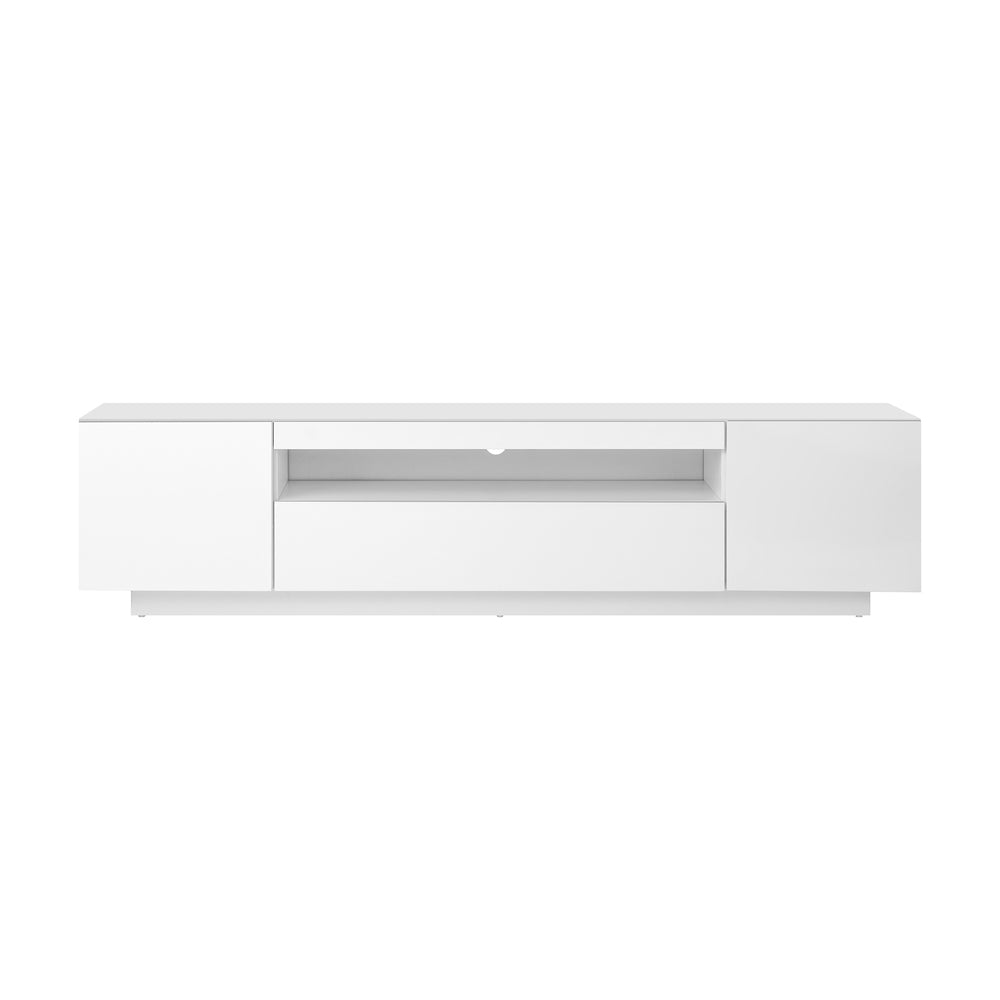 Oikiture TV Stand Cabinet Entertainment Unit Gloss RGB LED White 180CM
