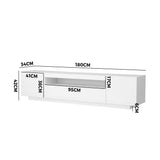 Oikiture TV Stand Cabinet Entertainment Unit Gloss RGB LED White 180CM - Close-Up Angle