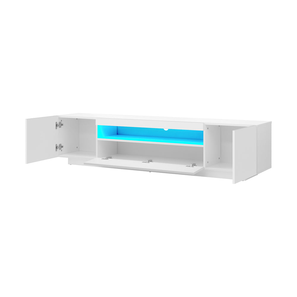 Oikiture TV Stand Cabinet Entertainment Unit Gloss RGB LED White 180CM
