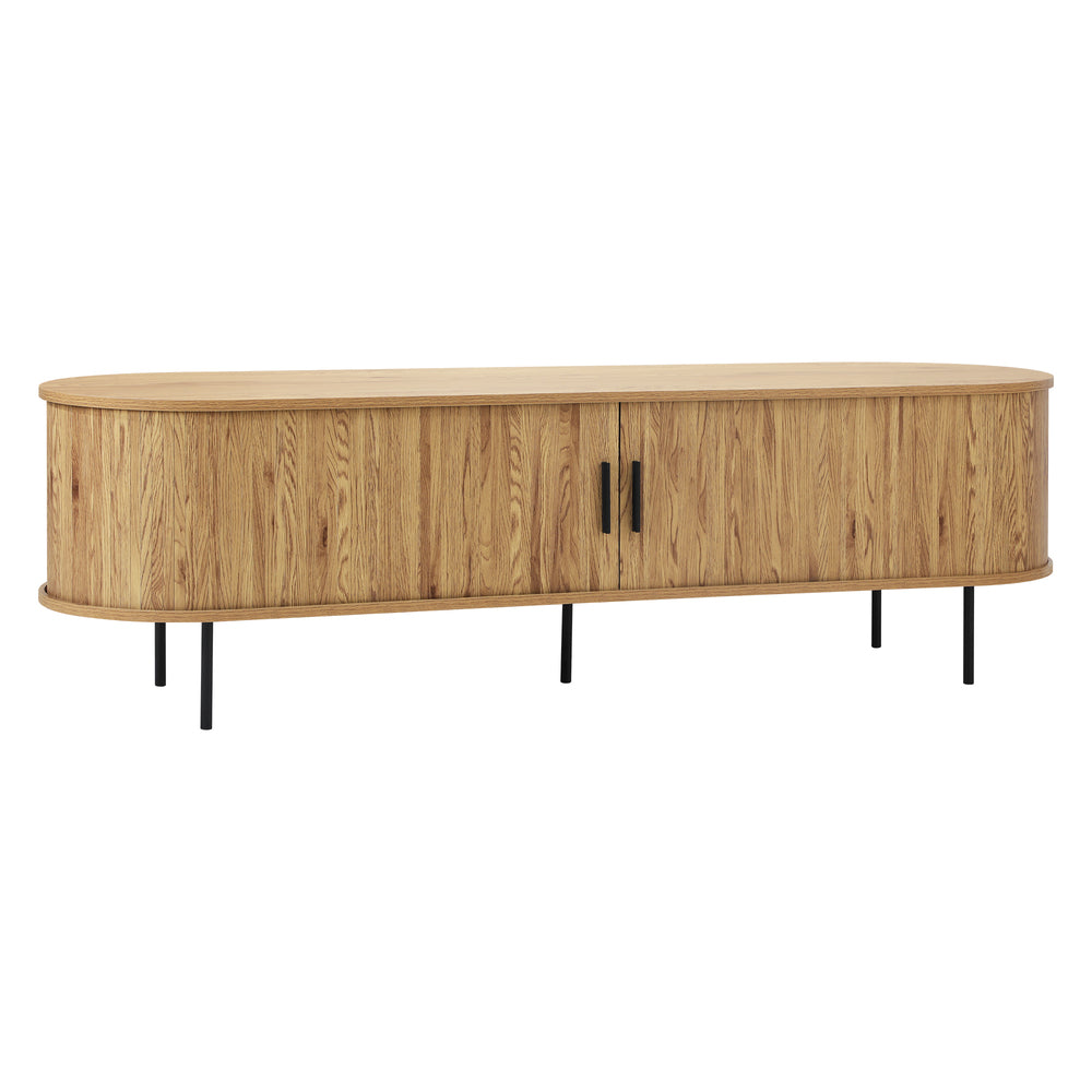 Oikiture Entertainment Unit TV Stand Cabinet 160cm Tambour Doors Oak