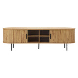 Oikiture Entertainment Unit TV Stand Cabinet 160cm Tambour Doors Oak