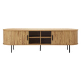 Oikiture Entertainment Unit TV Stand Cabinet 160cm Tambour Doors Oak - Top-Down View