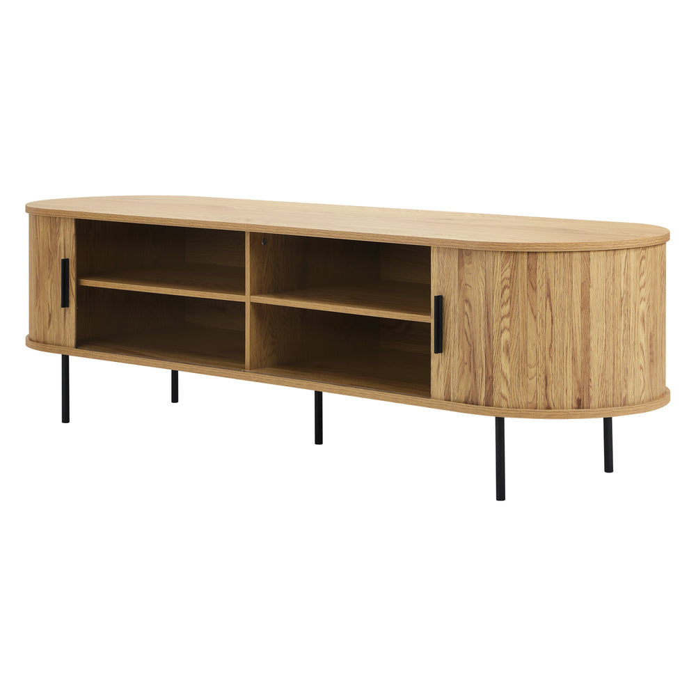 Oikiture Entertainment Unit TV Stand Cabinet 160cm Tambour Doors Oak