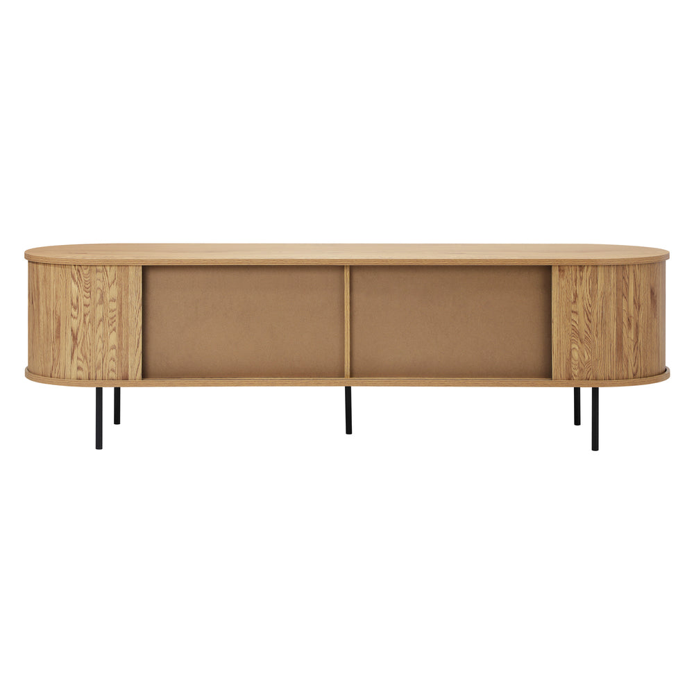Oikiture Entertainment Unit TV Stand Cabinet 160cm Tambour Doors Oak