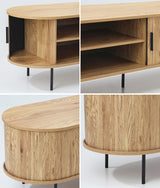 Oikiture Entertainment Unit TV Stand Cabinet 160cm Tambour Doors Oak - Extra Image