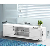 Oikiture TV Stand Cabinet Entertainment Unit 160CM White