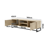 Oikiture TV Stand Cabinet Entertainment Unit Storage Drawer Shelf 160cm Oak - Low Angle