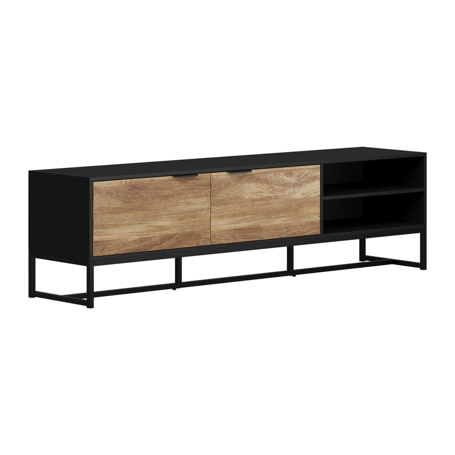 Oikiture TV Stand Cabinet Entertainment Unit 180cm Black&Natural