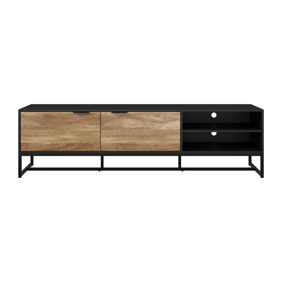 Oikiture TV Stand Cabinet Entertainment Unit 180cm Black&Natural