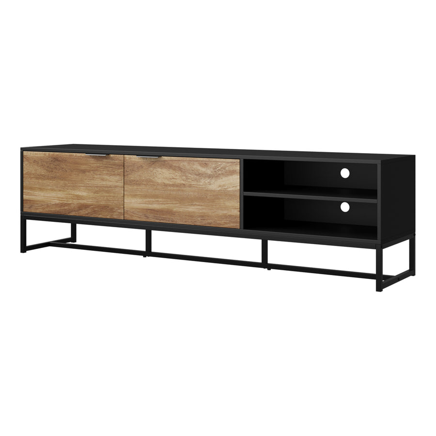 Oikiture TV Stand Cabinet Entertainment Unit 180cm Black&Natural