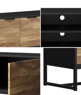 Oikiture TV Stand Cabinet Entertainment Unit 180cm Black&Natural - Rear View