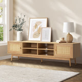 Oikiture TV Stand Cabinet Entertainment Unit 180cm Rattan Doors Oak - Front View