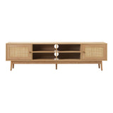 Oikiture TV Stand Cabinet Entertainment Unit 180cm Rattan Doors Oak