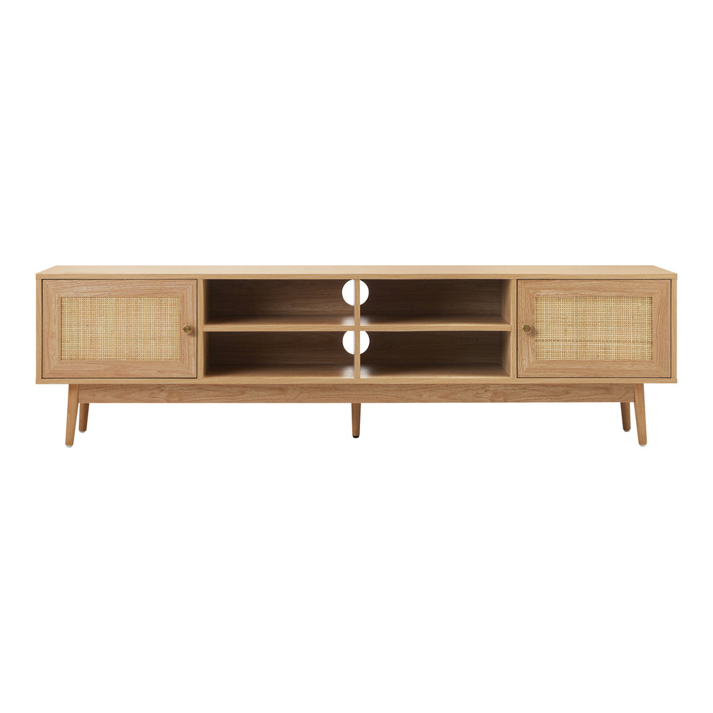Oikiture TV Stand Cabinet Entertainment Unit 180cm Rattan Doors Oak