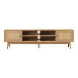 Oikiture TV Stand Cabinet Entertainment Unit 180cm Rattan Doors Oak - 45-Degree Angle