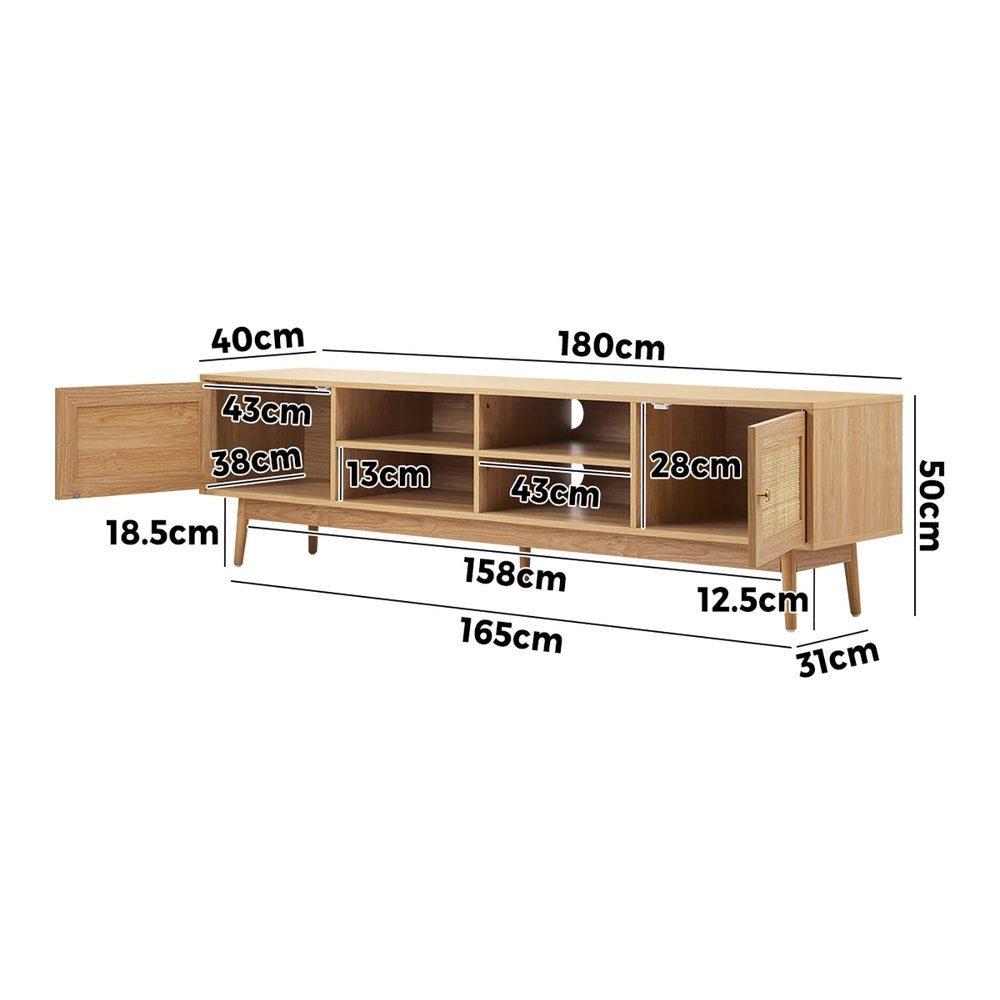 Oikiture TV Stand Cabinet Entertainment Unit 180cm Rattan Doors Oak