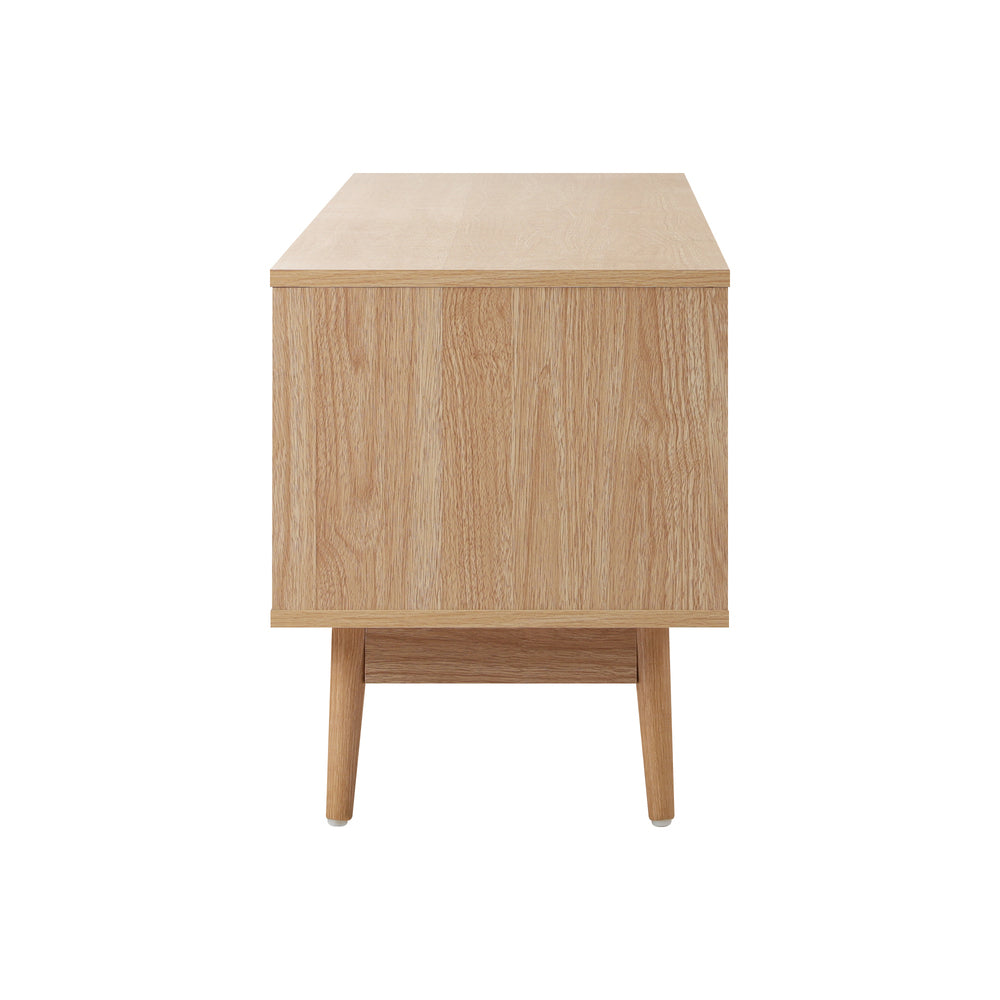 Oikiture TV Stand Cabinet Entertainment Unit 180cm Rattan Doors Oak