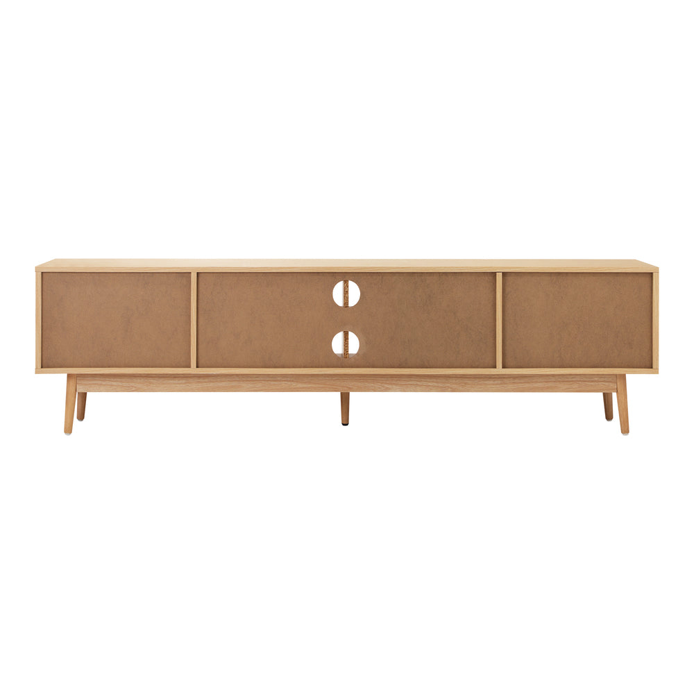 Oikiture TV Stand Cabinet Entertainment Unit 180cm Rattan Doors Oak