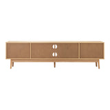 Oikiture TV Stand Cabinet Entertainment Unit 180cm Rattan Doors Oak - Low Angle