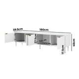 Oikiture TV Stand Cabinet Entertainment Unit Four Door 180cm White