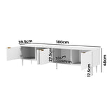 Oikiture TV Stand Cabinet Entertainment Unit Four Door 180cm White - 45-Degree Angle