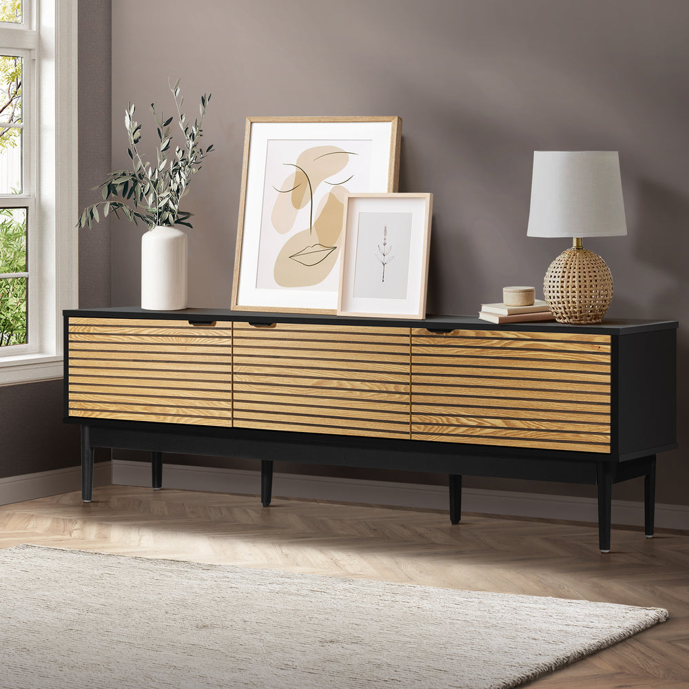 Oikiture TV Stand Cabinet Entertainment Unit Three Doors 160CM