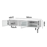 Oikiture TV Stand Cabinet Entertainment Unit Tempered-glass Doors White - Low Angle