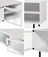Oikiture TV Stand Cabinet Entertainment Unit Tempered-glass Doors White
