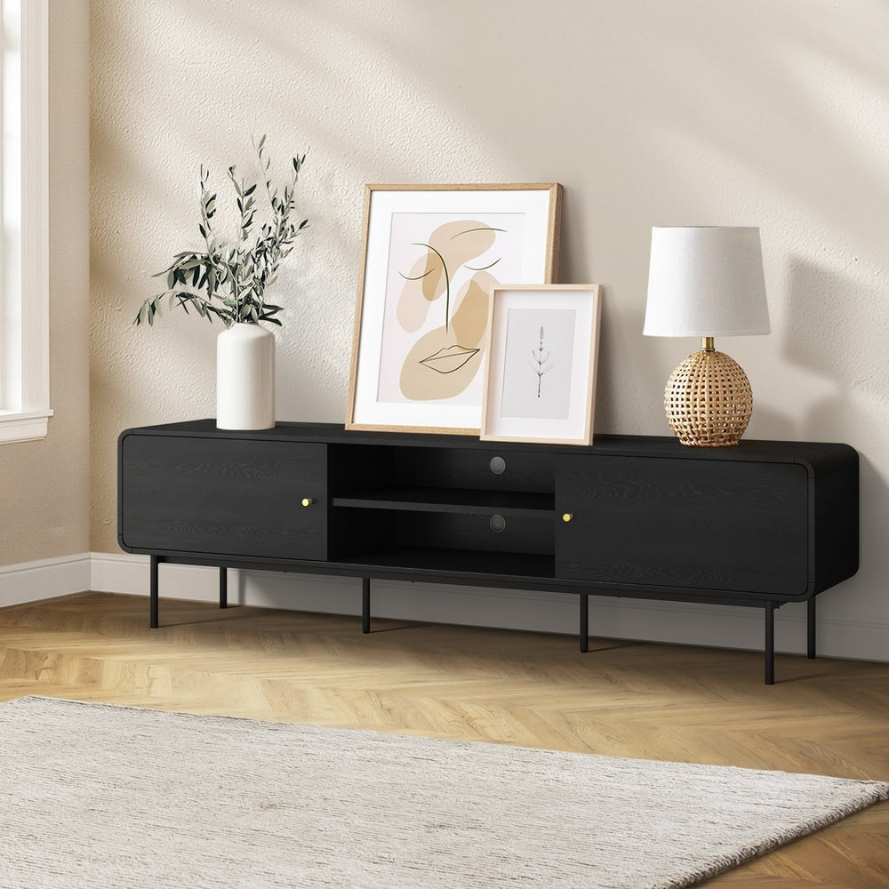 Oikiture TV Cabinet Entertainment Unit Stand 180cm Wooden Black