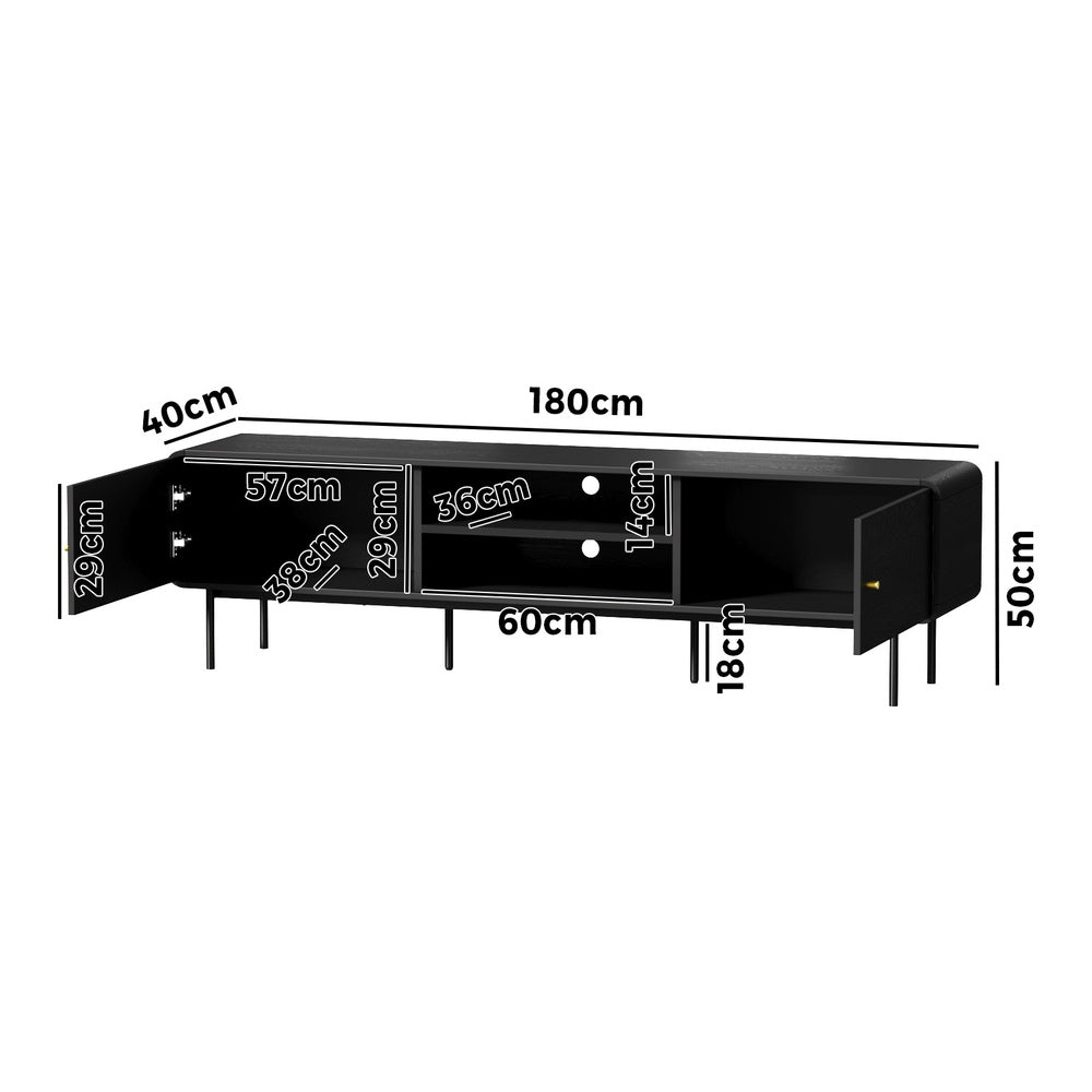 Oikiture TV Cabinet Entertainment Unit Stand 180cm Wooden Black