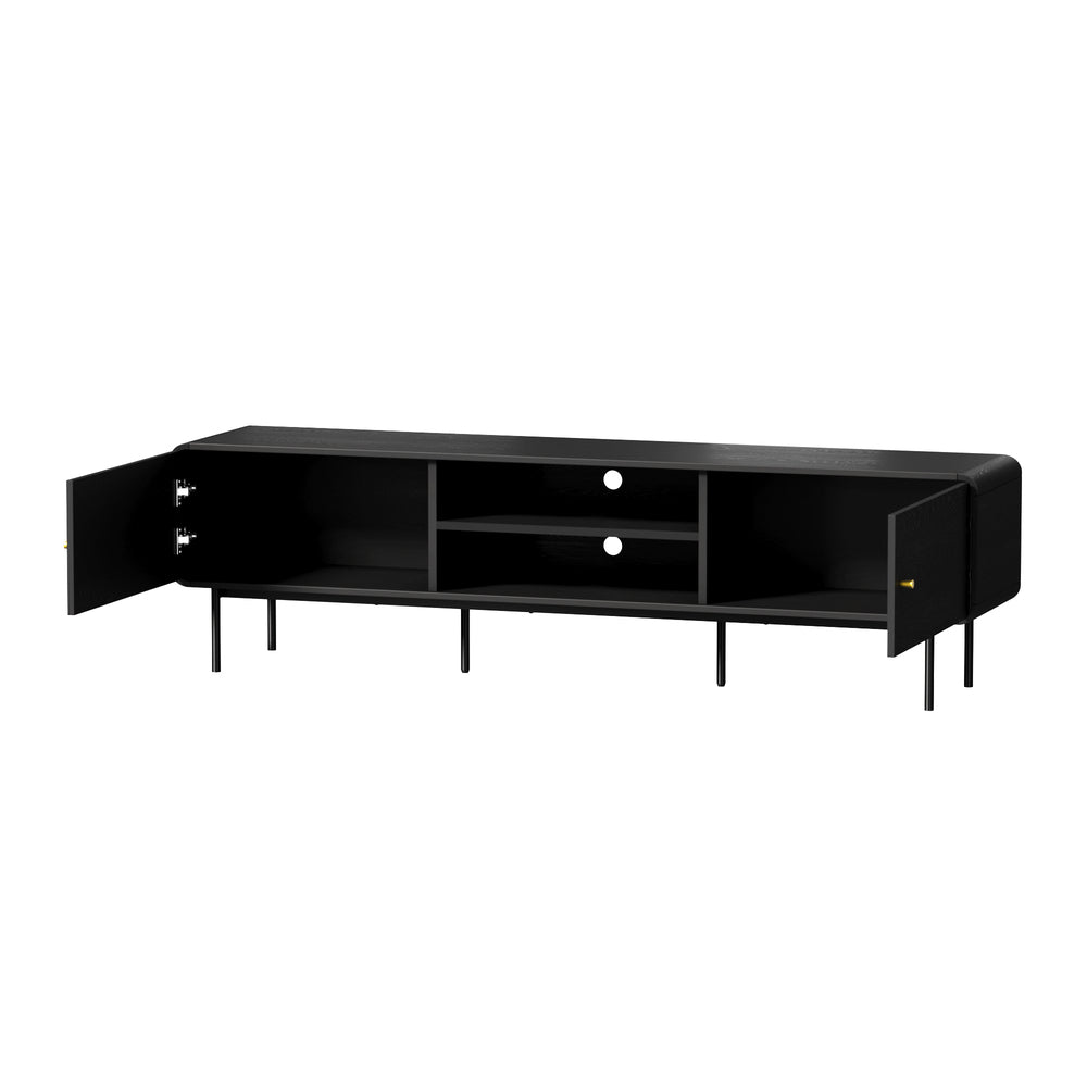 Oikiture TV Cabinet Entertainment Unit Stand 180cm Wooden Black