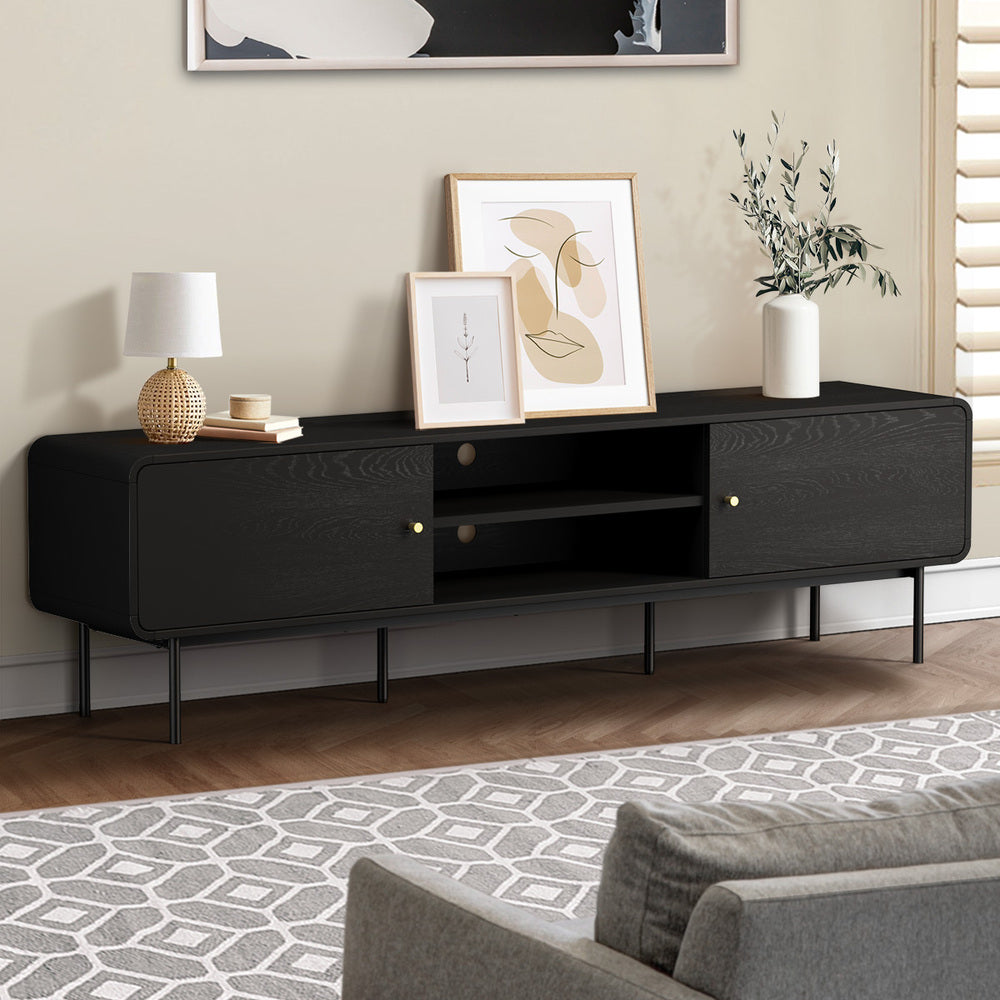 Oikiture TV Cabinet Entertainment Unit Stand 180cm Wooden Black