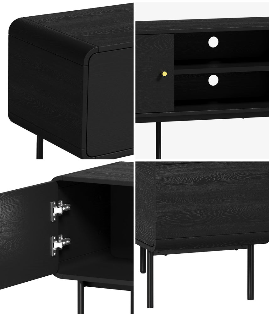 Oikiture TV Cabinet Entertainment Unit Stand 180cm Wooden Black