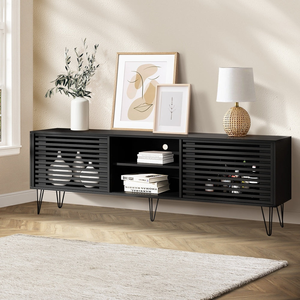Oikiture TV Stand Cabinet Entertainment Unit Sliding Door 180cm Black