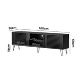Oikiture TV Stand Cabinet Entertainment Unit Sliding Door 180cm Black - Low Angle