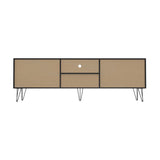 Oikiture TV Stand Cabinet Entertainment Unit Sliding Door 180cm Black - Side View