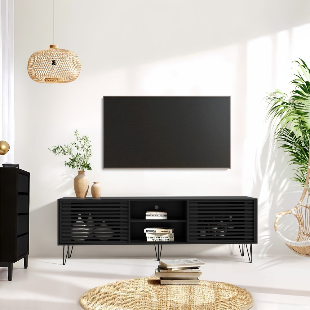 Oikiture TV Stand Cabinet Entertainment Unit Sliding Door 180cm Black