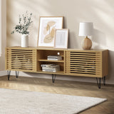 Oikiture TV Stand Cabinet Entertainment Unit Sliding Door 180cm Natural - Top-Down View