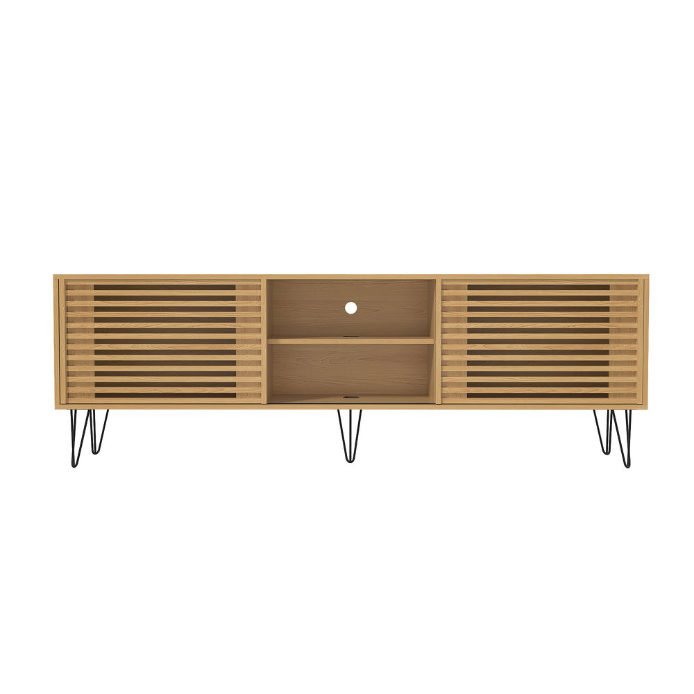 Oikiture TV Stand Cabinet Entertainment Unit Sliding Door 180cm Natural